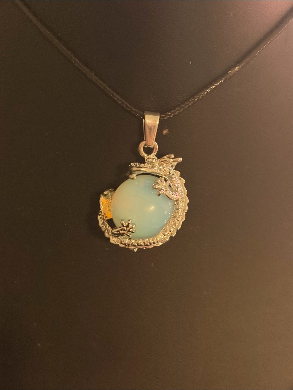 Opalite Dragon Pendant Necklace - Silver Dragon Wrap